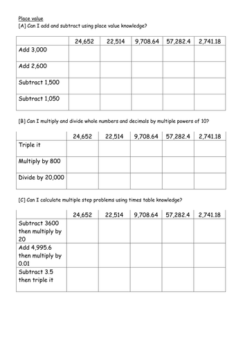 chart printable blank 50 Y4 steps in / up/down of  Place counting / Y5 Y6 value