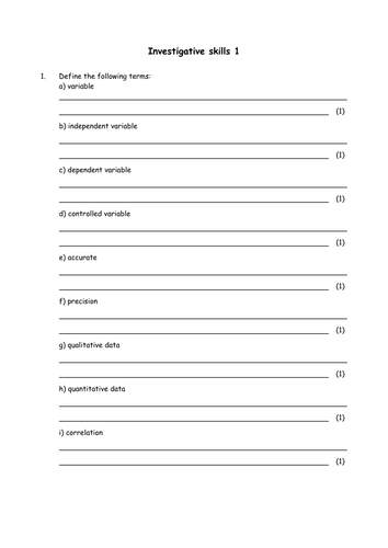 Biology: Investigative skills including definitions