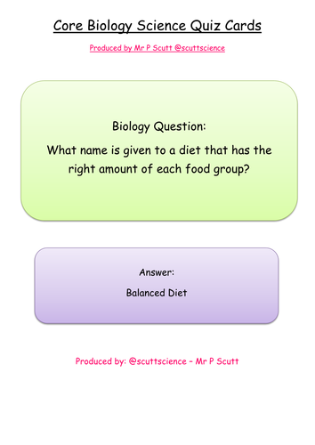 B1 Core Biology Quiz Cards