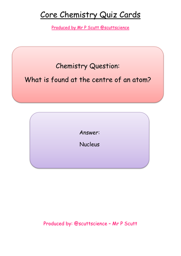 Core Chemistry (C1) revision quiz cards