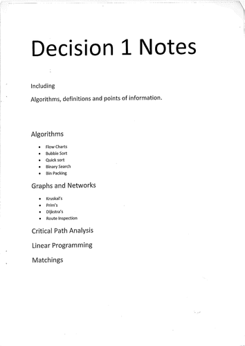 Decision 1 Revision Notes