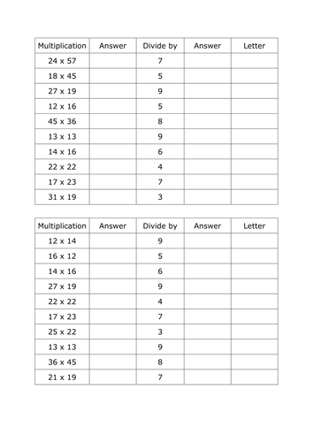 long multiplication and division investigation teaching resources