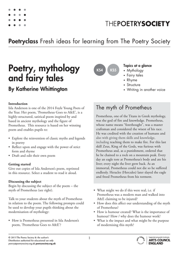 Foyle Lesson Plan: Poetry, mythology and fairy tales