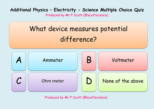 Electricity multiple choice quiz