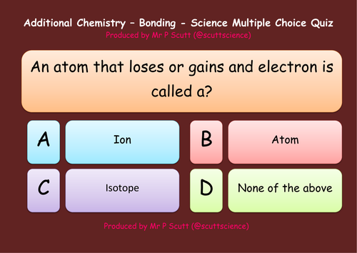 Bonding and structure multiple choice quiz