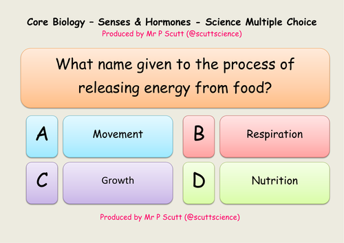 Senses and hormones multiple choice quiz