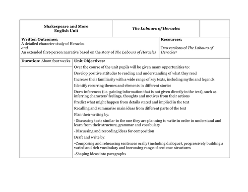 The Labours of Heracles- KS2 unit plan
