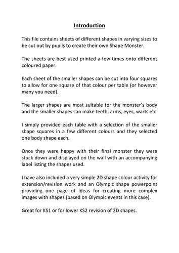 KS1 2D Shape Monsters and recap pack
