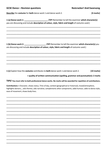 GCSE Dance  Unit 1 - 10 mark questions