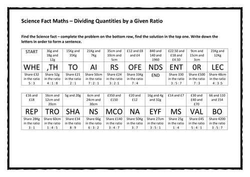 Science Fact Maths – Dividing Quantities by a given ratio