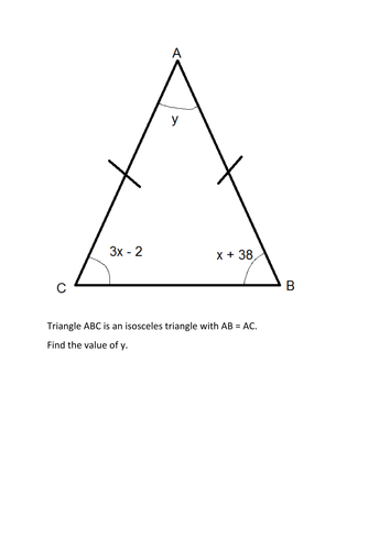 Linear equation find y isosceles triangle.