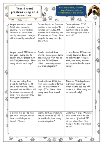 Year 4 5 Word Problems All 4 Operations Teaching Resources