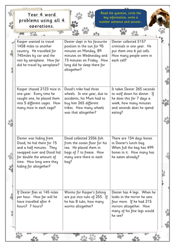 Year 4/5 word problems all 4 operations