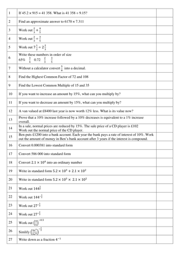 GCSE Maths Revision 100 Questions