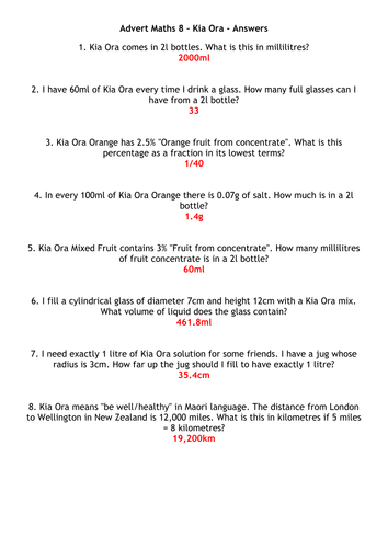 Advert Maths 8 - Kia Ora