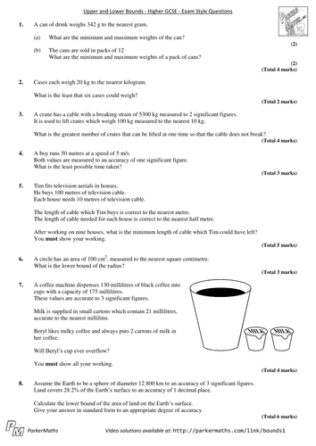 Upper and Lower Bounds - Higher GCSE - Exam Style Questions by ...