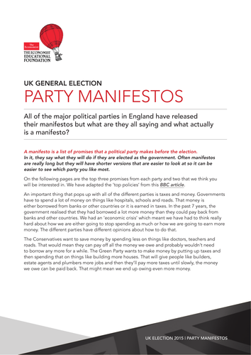 Uk political manifesto essay