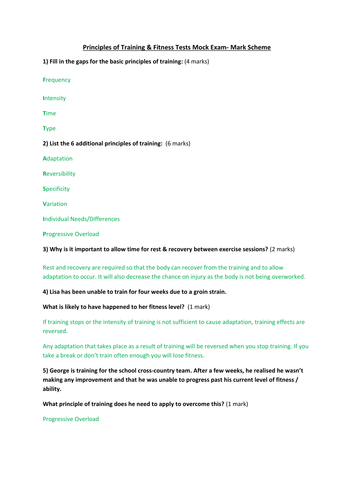 BTEC Sport L2 Unit 1 (Topic 4: Fitness Testing Resources)