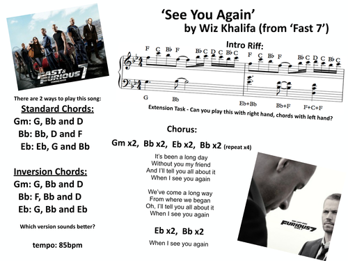 'See You Again' (Fast 7) Pupil Handout