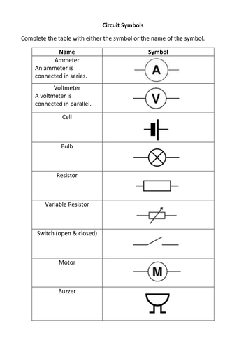 Circuit Symbols Exercise by liamfricker - Teaching ... circuit diagram worksheet grade 9 