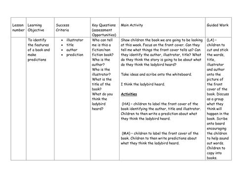 3 weeks literacy planning linked to the story What the Ladybird Heard