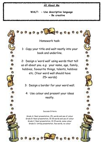 All About Me Homework