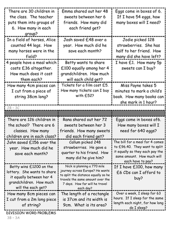 KS2 Division word problems with differentiation