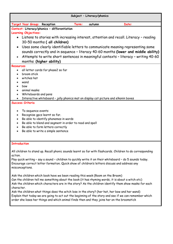 Observation Lesson for Room on the Broom