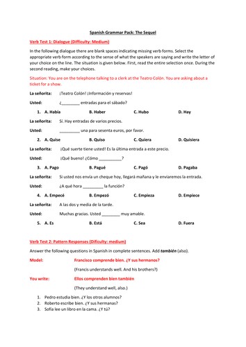 Spanish Grammar Pack (pre A-Level)