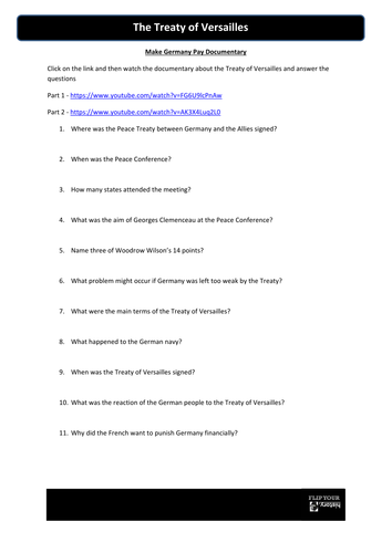 Treaty of Versailles and its impact flipped learning video and worksheet
