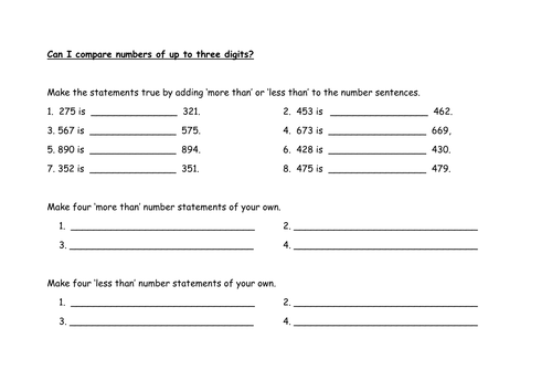 comparing numbers place value year 2 teaching resources