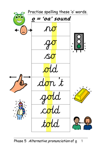 Phase 5 alternative pronunciation of the letter o [as in old and obey] - cards and presentation