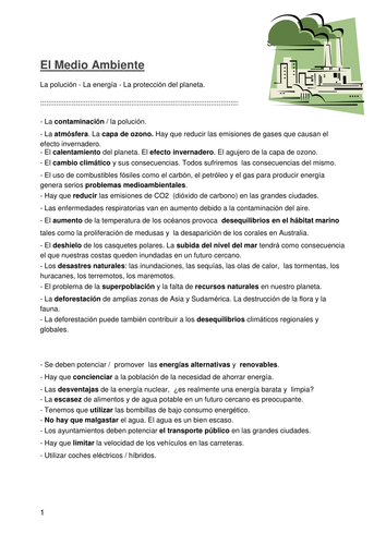 The Environment.  A-level vocabulary