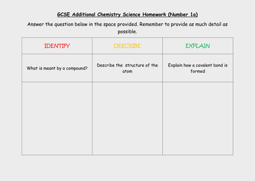 15 Additional Chemistry Homework Sheets