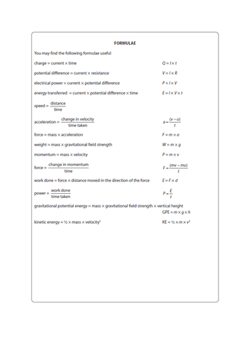 Spice Of Lyfe Physics Gcse Formula Sheet Edexcel 2854