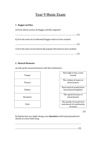 Year 9 Music Written Exam