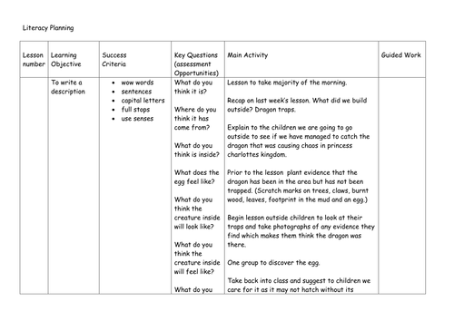 Dragon Literacy Planning for Year 1/Reception. 