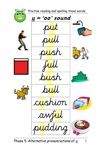 Phase 5: alternative pronunciation of the letter u [as in put, pull and units, human] cards, ppt