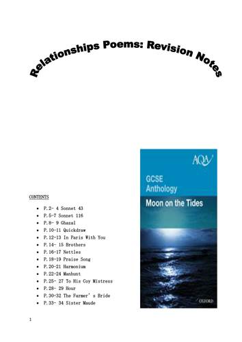 AQA GCSE English Literature Moon on the Tides revision booklet 