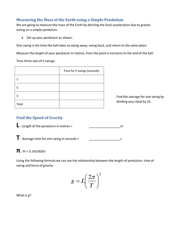 Measure mass of Earth using a simple pendulum