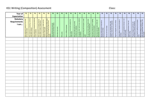 New Curriculum KS1 Whole Class Writing Assessment Sheet