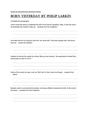 AQA Moon on the Tides Born Yesterday by Philip Larkin resources