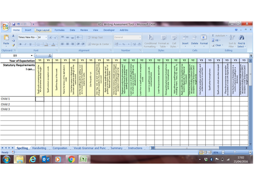 New Curriculum KS1 English (Writing) Assessment Spreadsheet Tool 