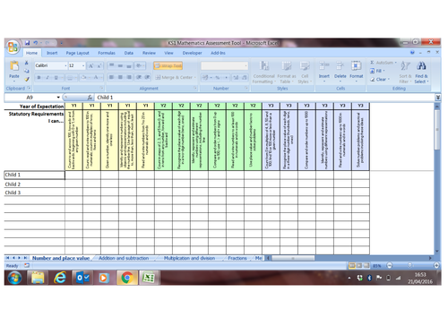 New Curriculum KS1 Mathematics Assessment Spreadsheet Tool