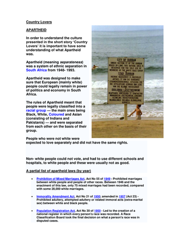 Country Lovers short story resources