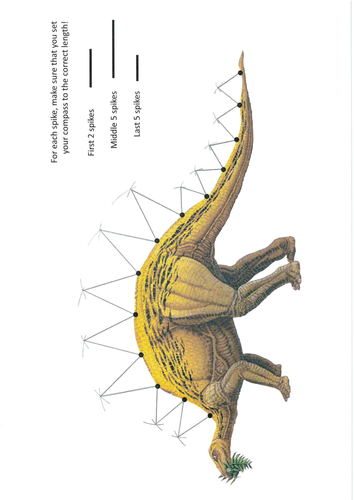 Using a pair of compasses to complete the dinosaur/shark