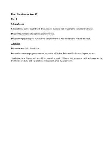 PSYCHOLOGY SCHIZOPHRENIA A2