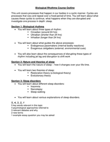 PSYCHOLOGY A2 BIOLOGICAL RHYTHMS