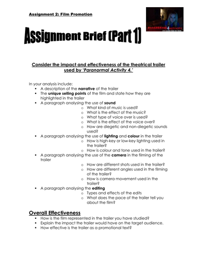 GCSE Media Studies Trailer Analysis Paranormal Activity 4