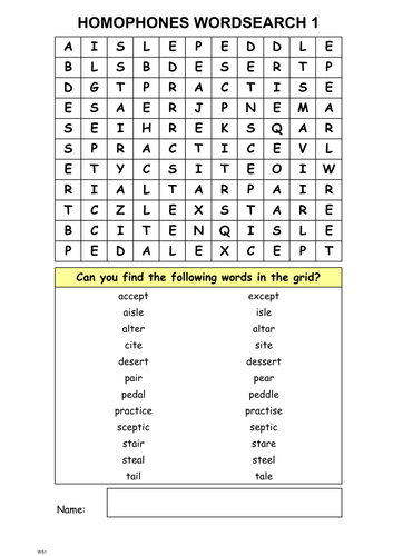 HOMOPHONES WORD-SEARCH